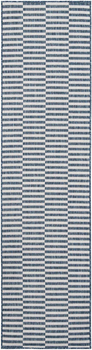 Blue 3' x 10' Outdoor Striped Runner Rug