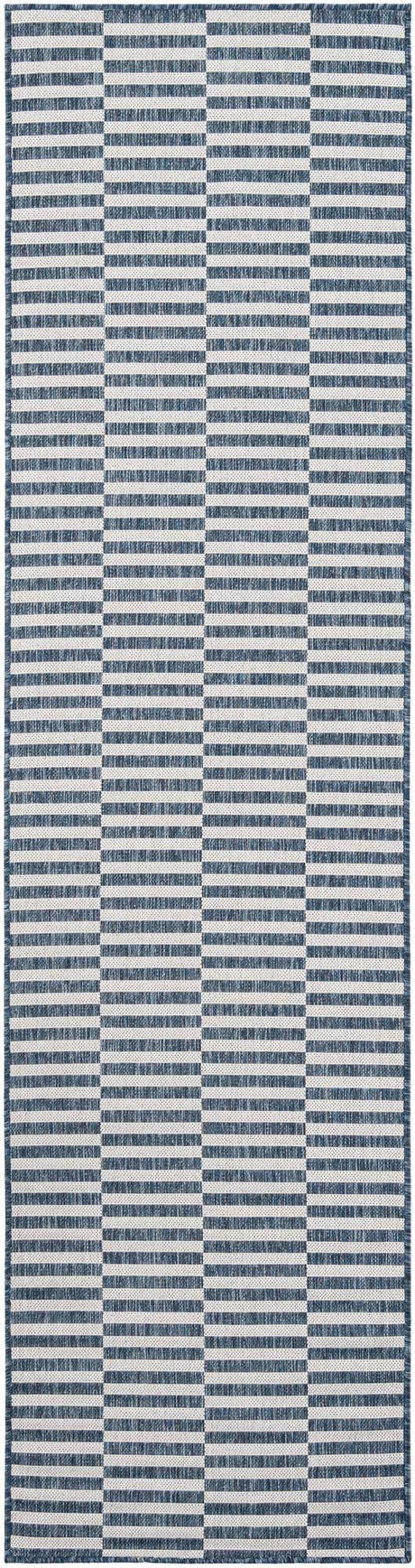Blue 3' x 10' Outdoor Striped Runner Rug