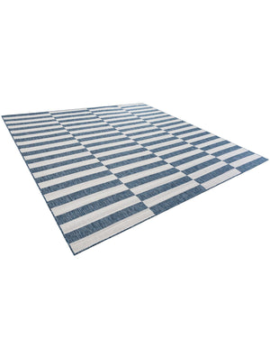 Blue 10' x 10' Outdoor Striped Square Area Rug Weather Resistant for Patio, Deck, Terrace, Balcony, Porch Geometric Pattern Waterproof Carpet for Sale at Rug Engine