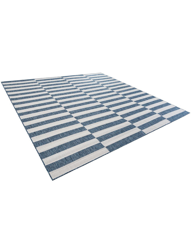 Blue 10' x 10' Outdoor Striped Square Area Rug Weather Resistant for Patio, Deck, Terrace, Balcony, Porch Geometric Pattern Waterproof Carpet for Sale at Rug Engine