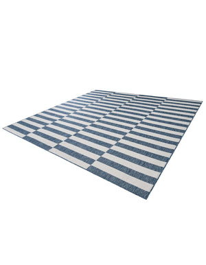 Blue 10' x 10' Outdoor Striped Square Area Rug Weather Resistant for Patio, Deck, Terrace, Balcony, Porch Geometric Pattern Waterproof Carpet for Sale at Rug Engine