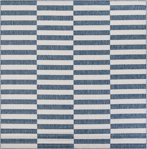 Blue 10' x 10' Outdoor Striped Square Area Rug Weather Resistant for Patio, Deck, Terrace, Balcony, Porch Geometric Pattern Waterproof Carpet for Sale at Rug Engine