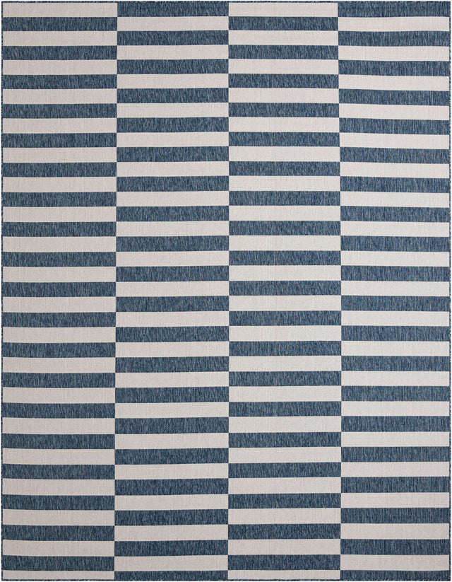 Blue 10' x 13' 1 Outdoor Striped Rectangle Area Rug Weather Resistant for Patio, Deck, Terrace, Balcony, Porch Geometric Pattern Waterproof Carpet for Sale at Rug Engine