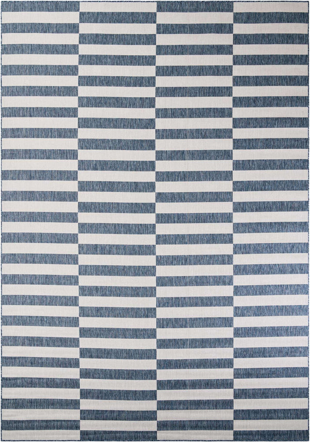 Blue 10' x 14' 1 Outdoor Striped Rectangle Area Rug Weather Resistant for Patio, Deck, Terrace, Balcony, Porch Geometric Pattern Waterproof Carpet for Sale at Rug Engine