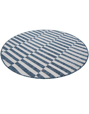 Blue 5' 3 x 5' 3 Outdoor Striped Round Area Rug Weather Resistant for Patio, Deck, Terrace, Balcony, Porch Geometric Pattern Waterproof Carpet for Sale at Rug Engine
