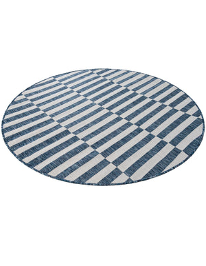 Blue 5' 3 x 5' 3 Outdoor Striped Round Area Rug Weather Resistant for Patio, Deck, Terrace, Balcony, Porch Geometric Pattern Waterproof Carpet for Sale at Rug Engine