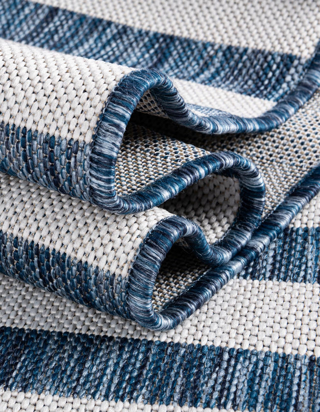 Blue 12' x 12' Outdoor Striped Square Area Rug Weather Resistant for Patio, Deck, Terrace, Balcony, Porch Geometric Pattern Waterproof Carpet for Sale at Rug Engine