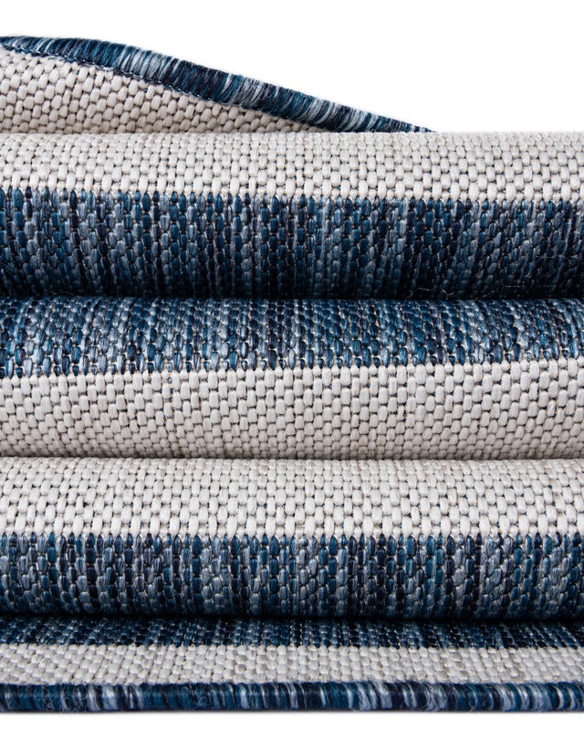 Blue 12' x 12' Outdoor Striped Square Area Rug Weather Resistant for Patio, Deck, Terrace, Balcony, Porch Geometric Pattern Waterproof Carpet for Sale at Rug Engine