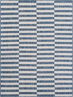 Blue 5' 3 x 7' 1 Outdoor Striped Rectangle Rug
