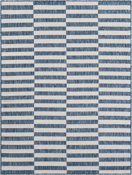 Blue 5' 3 x 7' 1 Outdoor Striped Rectangle Rug