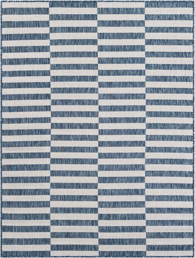 Blue 5' 3 x 7' 1 Outdoor Striped Rectangle Rug