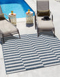 Blue 6' 1 x 6' 1 Outdoor Striped Square Area Rug Weather Resistant for Patio, Deck, Terrace, Balcony, Porch Geometric Pattern Waterproof Carpet for Sale at Rug Engine
