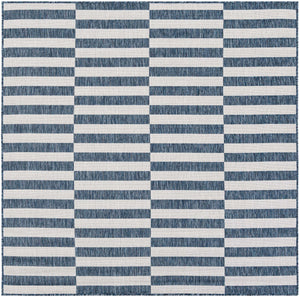 Blue 6' 1 x 6' 1 Outdoor Striped Square Area Rug Weather Resistant for Patio, Deck, Terrace, Balcony, Porch Geometric Pattern Waterproof Carpet for Sale at Rug Engine