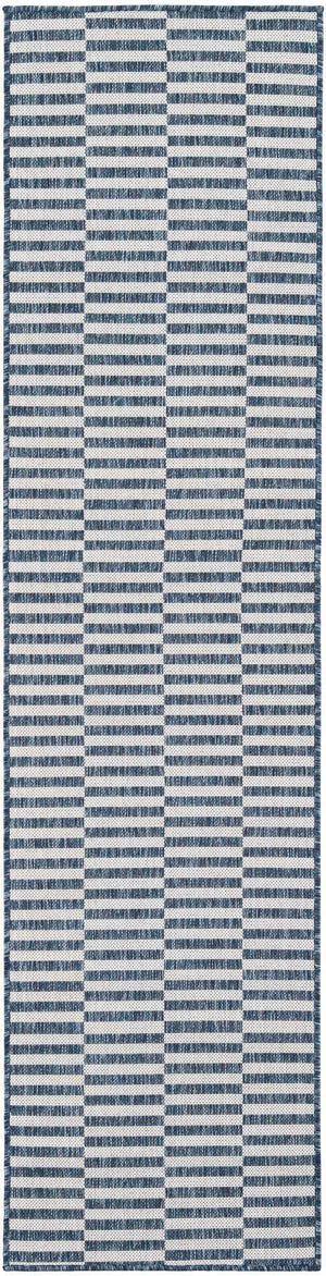 Blue 2' x 8' Outdoor Striped Runner Area Rug Weather Resistant for Patio, Deck, Terrace, Balcony, Porch Geometric Pattern Waterproof Carpet for Sale at Rug Engine