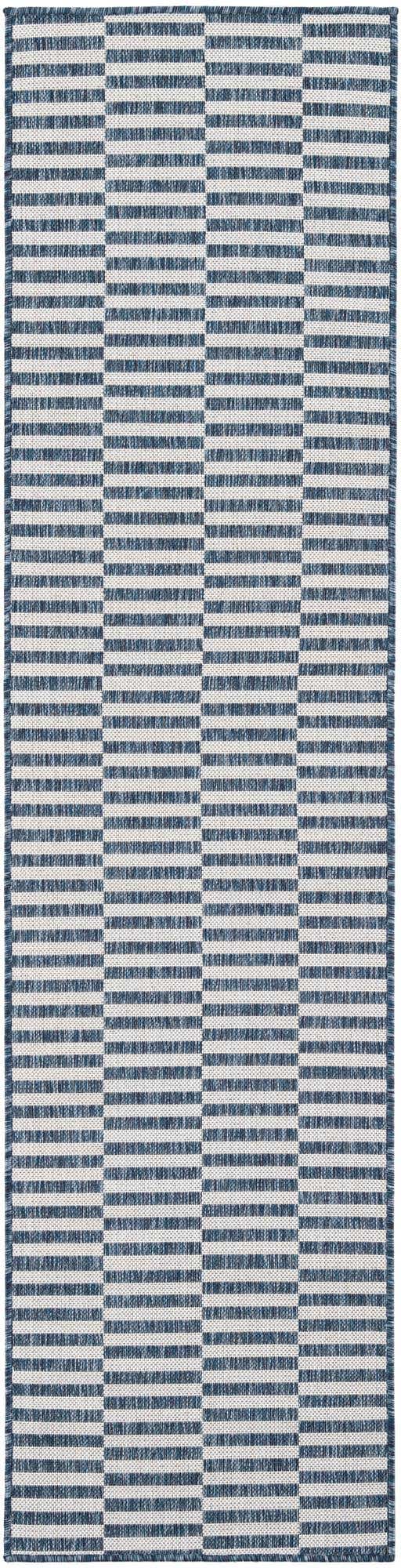 Blue 2' x 8' Outdoor Striped Runner Area Rug Weather Resistant for Patio, Deck, Terrace, Balcony, Porch Geometric Pattern Waterproof Carpet for Sale at Rug Engine