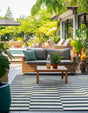 Blue 5' 3 x 5' 3 Outdoor Striped Square Area Rug Weather Resistant for Patio, Deck, Terrace, Balcony, Porch Geometric Pattern Waterproof Carpet for Sale at Rug Engine