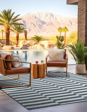 Blue 6' 1 x 6' 1 Outdoor Striped Square Area Rug Weather Resistant for Patio, Deck, Terrace, Balcony, Porch Geometric Pattern Waterproof Carpet for Sale at Rug Engine