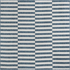 Blue 7' 10 x 7' 10 Outdoor Striped Square Area Rug Weather Resistant for Patio, Deck, Terrace, Balcony, Porch Geometric Pattern Waterproof Carpet for Sale at Rug Engine