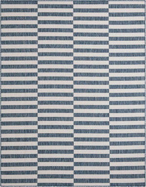 Blue 7' 10 x 10' Outdoor Striped Rectangle Area Rug Weather Resistant for Patio, Deck, Terrace, Balcony, Porch Geometric Pattern Waterproof Carpet for Sale at Rug Engine