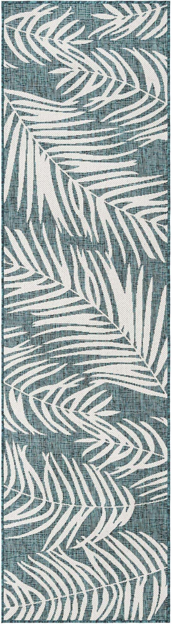 Teal 2' 7 x 10' Outdoor Botanical Runner Area Rug Weather Resistant for Patio, Deck, Terrace, Balcony, Porch Polypropylene Garden Floral Tropical Carpet for Sale at Rug Engine
