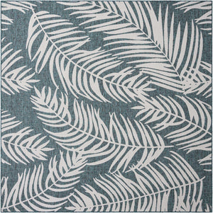Teal 10' x 10' Outdoor Botanical Square Area Rug Weather Resistant for Patio, Deck, Terrace, Balcony, Porch Polypropylene Garden Floral Tropical Carpet for Sale at Rug Engine