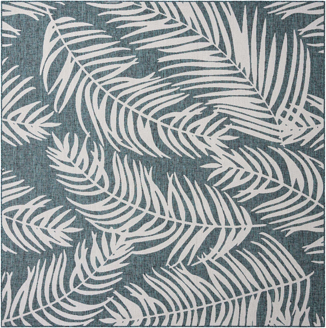 Teal 10' x 10' Outdoor Botanical Square Area Rug Weather Resistant for Patio, Deck, Terrace, Balcony, Porch Polypropylene Garden Floral Tropical Carpet for Sale at Rug Engine