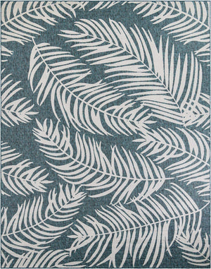 Teal 10' x 13' 1 Outdoor Botanical Rectangle Area Rug Weather Resistant for Patio, Deck, Terrace, Balcony, Porch Polypropylene Garden Floral Tropical Carpet for Sale at Rug Engine