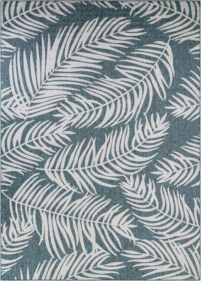 Teal 10' x 14' 1 Outdoor Botanical Rectangle Area Rug Weather Resistant for Patio, Deck, Terrace, Balcony, Porch Polypropylene Garden Floral Tropical Carpet for Sale at Rug Engine