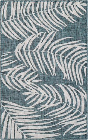 Teal 3' 1 x 5' 3 Outdoor Botanical Rectangle Area Rug Weather Resistant for Patio, Deck, Terrace, Balcony, Porch Polypropylene Garden Floral Tropical Carpet for Sale at Rug Engine