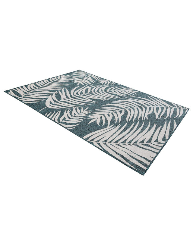 Teal 5' 3 x 7' 1 Outdoor Botanical Rectangle Area Rug Weather Resistant for Patio, Deck, Terrace, Balcony, Porch Polypropylene Garden Floral Tropical Carpet for Sale at Rug Engine