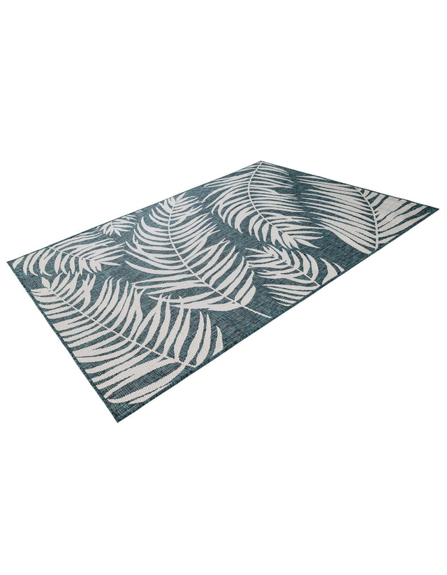 Teal 5' 3 x 7' 1 Outdoor Botanical Rectangle Area Rug Weather Resistant for Patio, Deck, Terrace, Balcony, Porch Polypropylene Garden Floral Tropical Carpet for Sale at Rug Engine