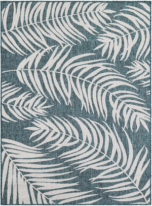 Teal 5' 3 x 7' 1 Outdoor Botanical Rectangle Area Rug Weather Resistant for Patio, Deck, Terrace, Balcony, Porch Polypropylene Garden Floral Tropical Carpet for Sale at Rug Engine