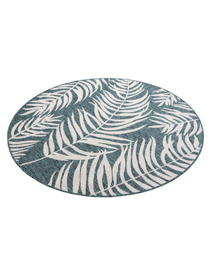 Teal 6' 1 x 6' 1 Outdoor Botanical Round Area Rug Weather Resistant for Patio, Deck, Terrace, Balcony, Porch Polypropylene Garden Floral Tropical Carpet for Sale at Rug Engine
