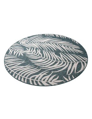 Teal 7' 10 x 7' 10 Outdoor Botanical Round Area Rug Weather Resistant for Patio, Deck, Terrace, Balcony, Porch Polypropylene Garden Floral Tropical Carpet for Sale at Rug Engine
