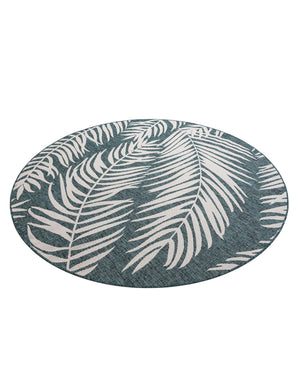 Teal 7' 10 x 7' 10 Outdoor Botanical Round Area Rug Weather Resistant for Patio, Deck, Terrace, Balcony, Porch Polypropylene Garden Floral Tropical Carpet for Sale at Rug Engine