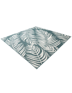 Teal 7' 10 x 7' 10 Outdoor Botanical Square Area Rug Weather Resistant for Patio, Deck, Terrace, Balcony, Porch Polypropylene Garden Floral Tropical Carpet for Sale at Rug Engine