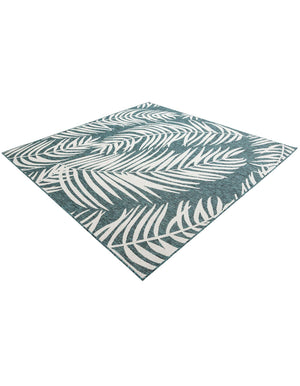 Teal 7' 10 x 7' 10 Outdoor Botanical Square Area Rug Weather Resistant for Patio, Deck, Terrace, Balcony, Porch Polypropylene Garden Floral Tropical Carpet for Sale at Rug Engine