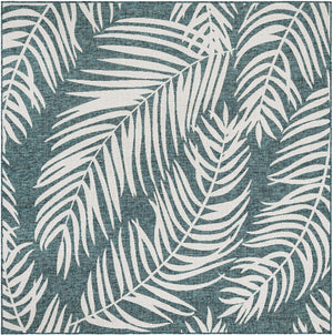 Teal 7' 10 x 7' 10 Outdoor Botanical Square Area Rug Weather Resistant for Patio, Deck, Terrace, Balcony, Porch Polypropylene Garden Floral Tropical Carpet for Sale at Rug Engine