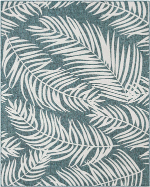 Teal 7' 10 x 10' Outdoor Botanical Rectangle Area Rug Weather Resistant for Patio, Deck, Terrace, Balcony, Porch Polypropylene Garden Floral Tropical Carpet for Sale at Rug Engine