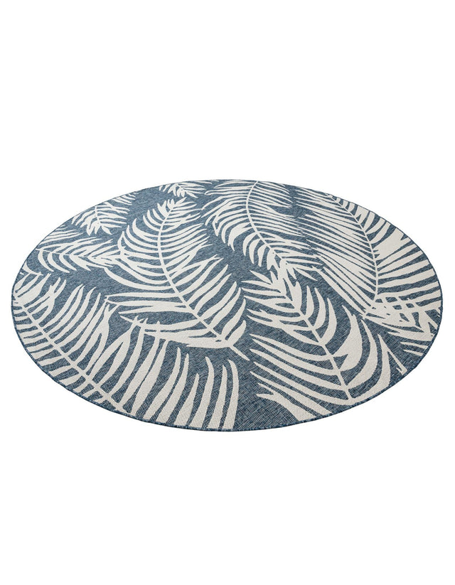 Blue 10' x 10' Outdoor Botanical Round Area Rug Weather Resistant for Patio, Deck, Terrace, Balcony, Porch Polypropylene Garden Floral Tropical Carpet for Sale at Rug Engine