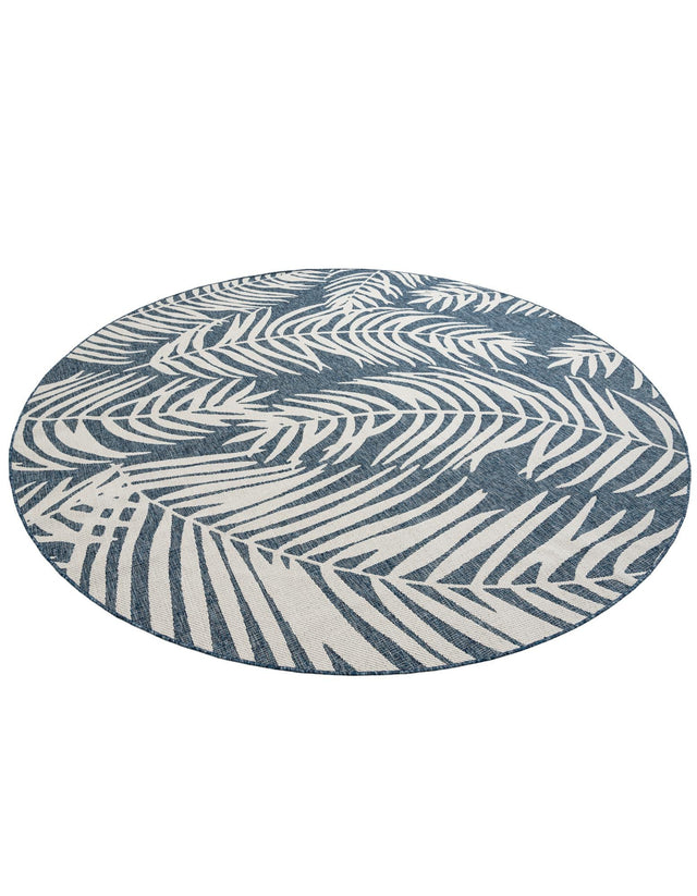 Blue 10' x 10' Outdoor Botanical Round Area Rug Weather Resistant for Patio, Deck, Terrace, Balcony, Porch Polypropylene Garden Floral Tropical Carpet for Sale at Rug Engine