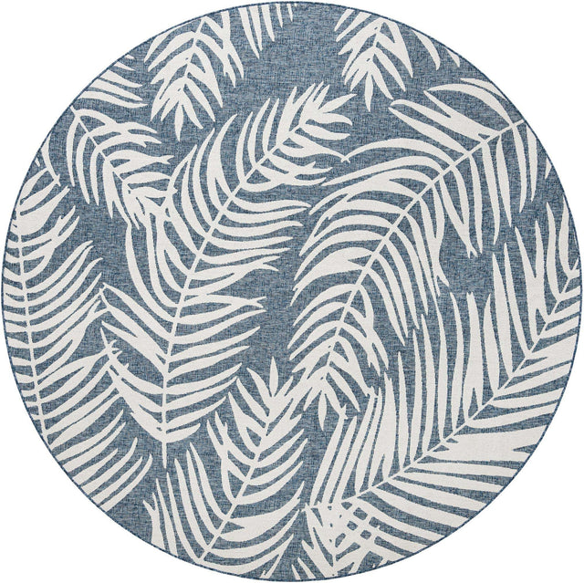Blue 10' x 10' Outdoor Botanical Round Area Rug Weather Resistant for Patio, Deck, Terrace, Balcony, Porch Polypropylene Garden Floral Tropical Carpet for Sale at Rug Engine