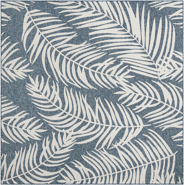 Blue 10' x 10' Outdoor Botanical Square Area Rug Weather Resistant for Patio, Deck, Terrace, Balcony, Porch Polypropylene Garden Floral Tropical Carpet for Sale at Rug Engine
