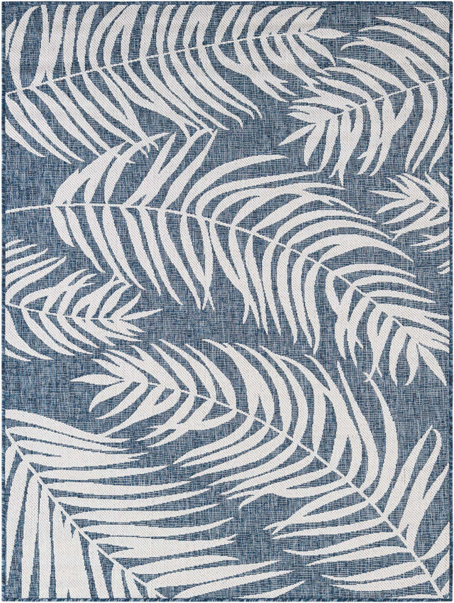Blue 5' 3 x 7' 1 Outdoor Botanical Rectangle Area Rug Weather Resistant for Patio, Deck, Terrace, Balcony, Porch Polypropylene Garden Floral Tropical Carpet for Sale at Rug Engine