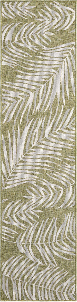 Green 2' 7 x 10' Outdoor Botanical Runner Area Rug Weather Resistant for Patio, Deck, Terrace, Balcony, Porch Polypropylene Garden Floral Tropical Carpet for Sale at Rug Engine