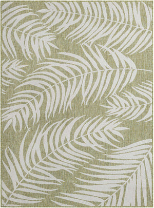 Green 5' 3 x 7' 1 Outdoor Botanical Rectangle Area Rug Weather Resistant for Patio, Deck, Terrace, Balcony, Porch Polypropylene Garden Floral Tropical Carpet for Sale at Rug Engine