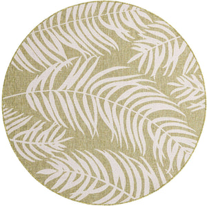 Green 6' 1 x 6' 1 Outdoor Botanical Round Area Rug Weather Resistant for Patio, Deck, Terrace, Balcony, Porch Polypropylene Garden Floral Tropical Carpet for Sale at Rug Engine