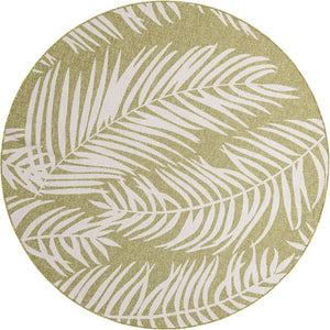Green 7' 10 x 7' 10 Outdoor Botanical Round Area Rug Weather Resistant for Patio, Deck, Terrace, Balcony, Porch Polypropylene Garden Floral Tropical Carpet for Sale at Rug Engine