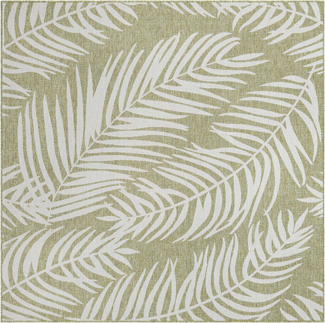 Green 7' 10 x 7' 10 Outdoor Botanical Square Area Rug Weather Resistant for Patio, Deck, Terrace, Balcony, Porch Polypropylene Garden Floral Tropical Carpet for Sale at Rug Engine