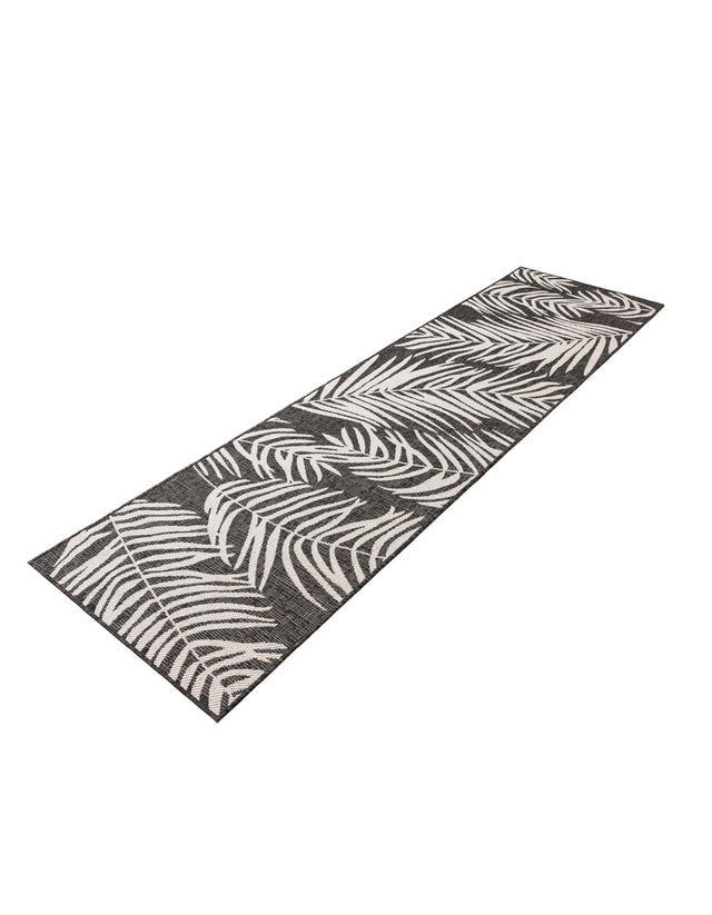 Charcoal 2' 7 x 10' Outdoor Botanical Runner Area Rug Weather Resistant for Patio, Deck, Terrace, Balcony, Porch Polypropylene Garden Floral Tropical Carpet for Sale at Rug Engine